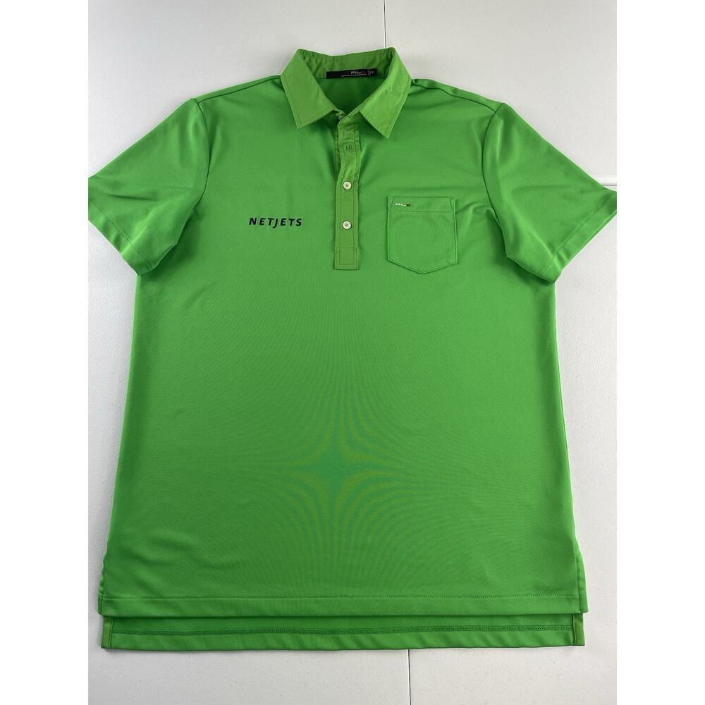 RLX Ralph Lauren NetJets Polo Shirt Mens Medium Embroidered Green Pocket Golf